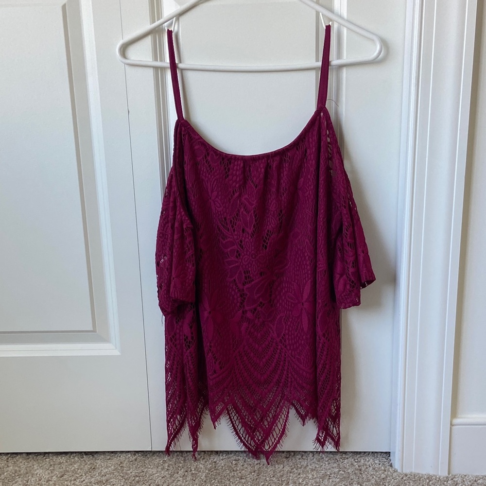 Lace Off-Shoulder Top - Maroon
